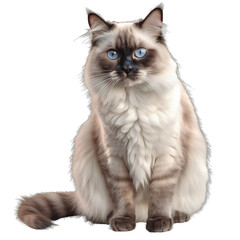 A Ragdoll cat with blue eyes sitting down on a transparent background png isolated Generative Ai
