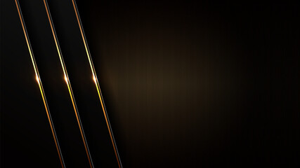 black gold background, golden light luxury image abstract, straight lines overlap layer shadow gradients space composition for banner, flyer cover layout, website template design