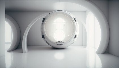 Futuristic white cosmic interior capsule hotel - 608868067