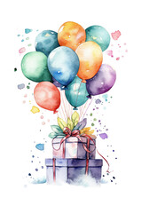 happy birthday invitation watercolor clipart isolate white background