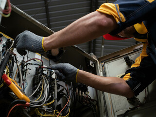 Labor man male people person check electrician repairman service maintenance technician tool...