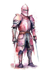 Obraz premium Knight in full armor watercolor clipart isolated on white background