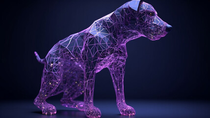 futuristic 3D wire mesh with connecting dots of a dog