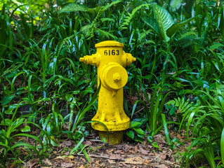 Fire hydrant surrounded by green leaves