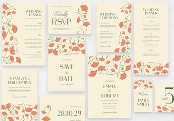 Floral Wedding Stationery Templates Set