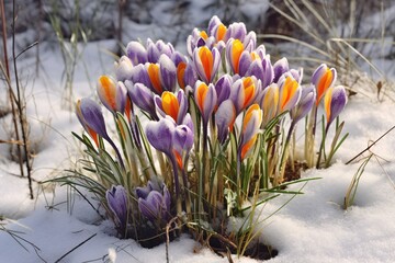 rocus Flowers with Winter Snow