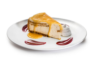 Slice of Passion Fruit Pie on white plate