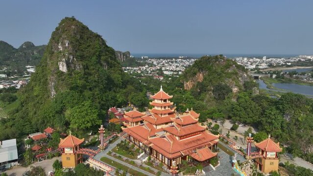 Buddhism pagoda and landscape of Ngu Hanh Son district in Da Nang city, Vietnam.