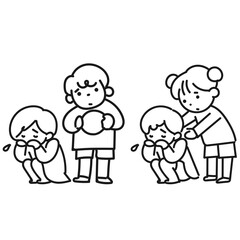 泣いている子供と心配する友達