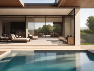 Fototapeta na wymiar A modern part of home with a swimming pool, Generative AI Illustration.