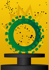 Green, yellow and black minimal geometric forms, cylinder pedestal podium. Stage showcase for presentation, mockup product display.