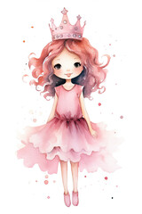 pink queen watercolor clipart cute isolated on white background
