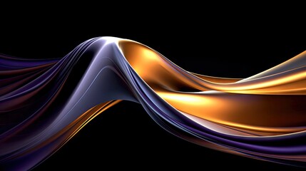 Abstract gold and purple wave art on a black background. Abstract background created with Generative Ai Technology