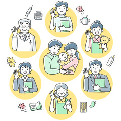 赤ちゃんを育てる若い男女と子育て支援のイメージ図