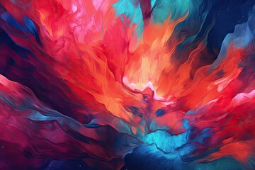 An abstract painting with red, blue and pink colors. Created with Generative Ai Technology
