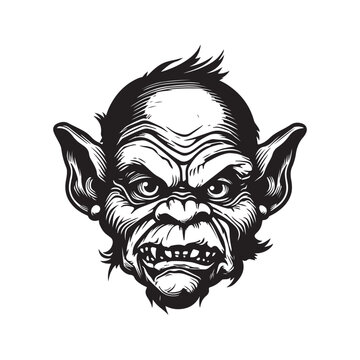 recommend clip art: goblin, vintage logo line art concept black and white color, hand drawn illustration