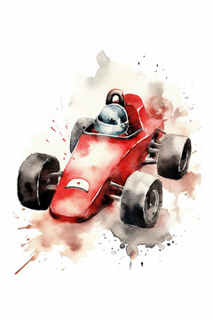 race car toy watercolor clipart cute isolated on white background