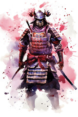 samurai fighter watercolor clipart cute isolated on white background