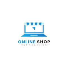 Laptop and store object combination, can be used for online shop business logo
