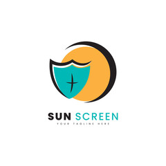 Combination of sun illustrations with protective shields, to avoid exposure to UV rays. For sun screen logo vector.