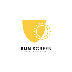 Silhouette illustration of sun and protective shield, for logo sun screen vector.