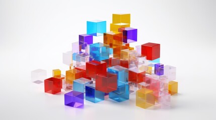 Multicolored glass cubes on a light background. Abstract colorful wallpaper.