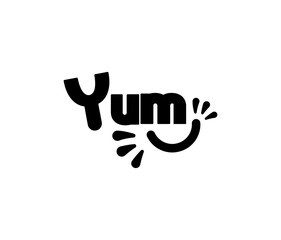 Yum Yum text. Only one single word. Printable graphic tee. Design doodle for print.