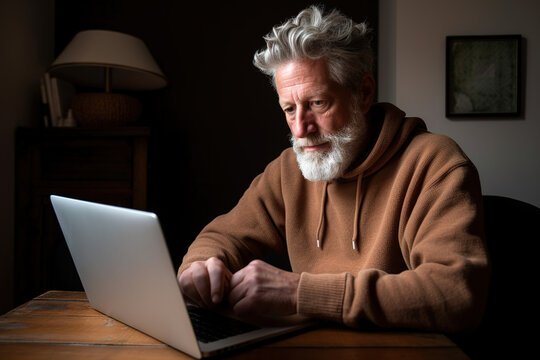 Middle aged male writer working on a script in his office