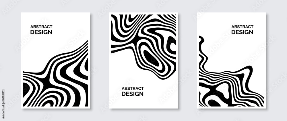 Poster black and white undulate lines posters set. fluid wavy shapes banner pack. abstract universal curved