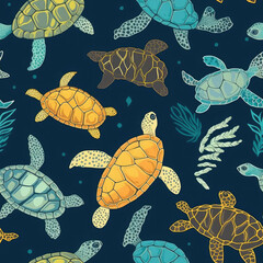 Obraz premium sea turtle tile pattern