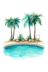 Fototapeta na wymiar swimming pool resort watercolor clipart isolated on white background