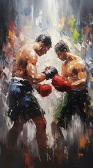 A captivating painting capturing the intensity of a boxing match. Generative AI