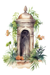 tomb grave watercolor clipart isolated on white background
