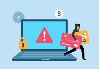 Credit card online payment scam concept. Internet phishing hacker stealing money cybercrime from computer payment website.