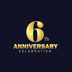 6th anniversary logo design, golden anniversary logo. 6th anniversary template, 6th anniversary celebration - obrazy, fototapety, plakaty