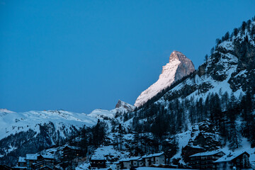 Zermatt village with Matterhorn mountain in the Morning. Zermatt, Switzerland.