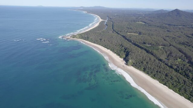 Lush Vegetation And Scenic Ocean At Wenonah Head Near Urunga, NSW, Australia - aerial panoramic