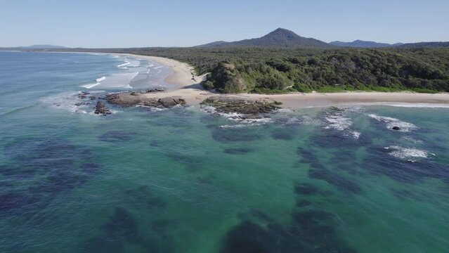 Aerial View Of The Ocean At Wenonah Head Near Urunga In New South Wales, Australia - drone shot