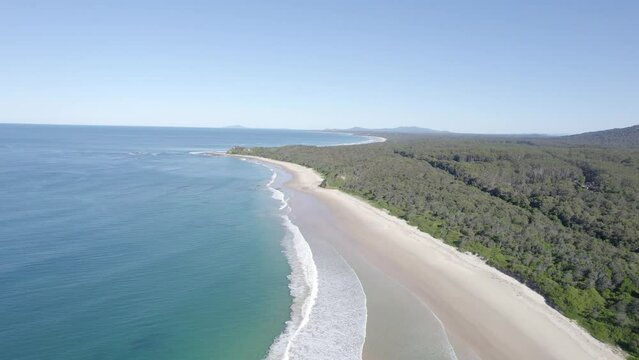 White Sand Beach  At Wenonah Head Near Urunga, NSW, Australia - aerial drone shot