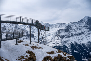Grindelwald first, Switzerland .First Cliff Walk viewing platform on the First mountain in Grindelwald with Alpine views.