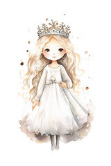 Fototapeta premium white silver queen watercolor clipart cute isolated on white background