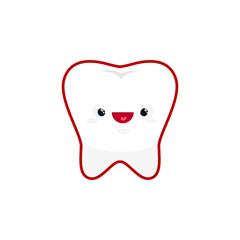 Cartoon tooth human body organ character. Happy vector oral cavity personage, clean and white tooth with kawaii smiling face. Dentistry, stomatology health care