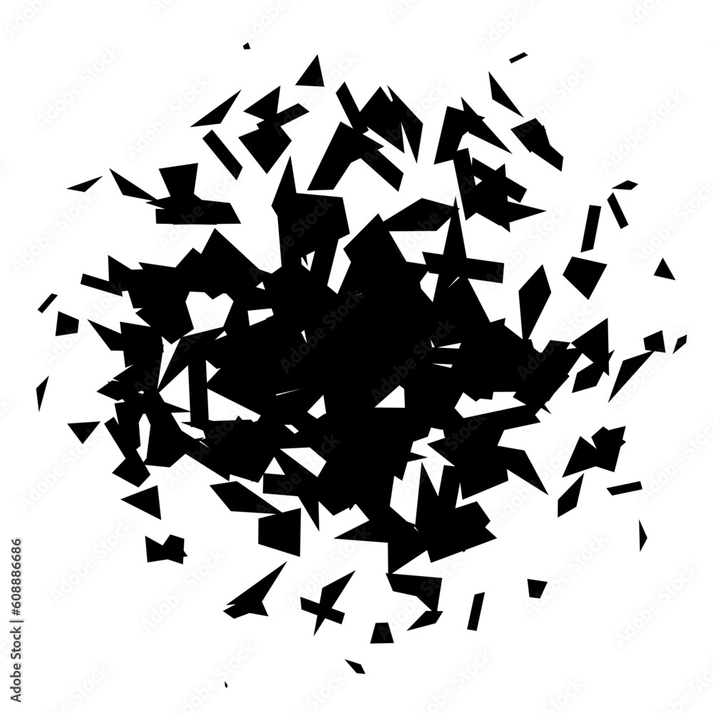 Leinwandbilder debris and shatters in radial shape. black broken pieces, specks, speckles and particles. abstract e