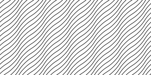 Wave lines seamless pattern. Black undulate stripes repeating background. Diagonal wavy texture. Simple curved linear wallpaper. Textile and fabric design template. Vector