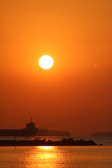 sunset of the singapore straits. The busiest strait in Southeast Asia