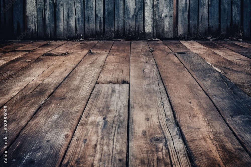 Poster wooden floor with a fence in the background generative ai