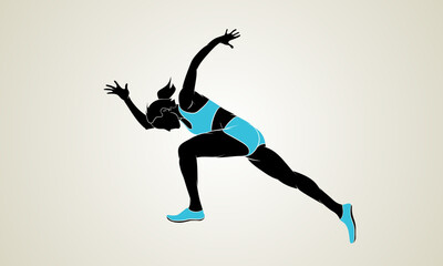 The woman begins an intense run. Fitness, healthy lifestyle. Vector illustration.