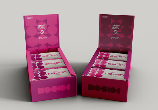Two Boxes Packaging with Snacks Bar Mockup