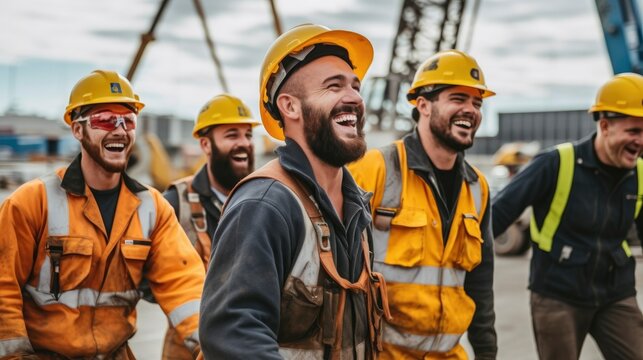 Generative AI happy of team construction worker working at construction site