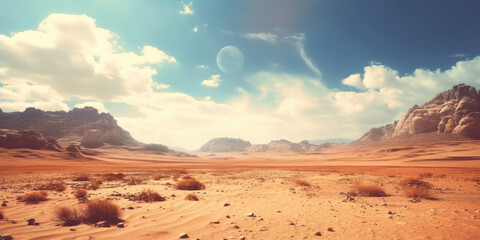 Fototapeta na wymiar Desert with a view of mountains, Generative AI